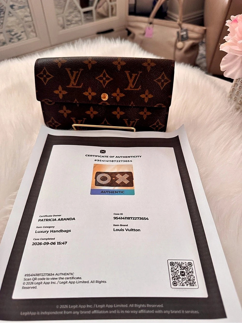 Louis Vuitton Sarah Wallet Monogram Long Wallet Brown & Gold with COA